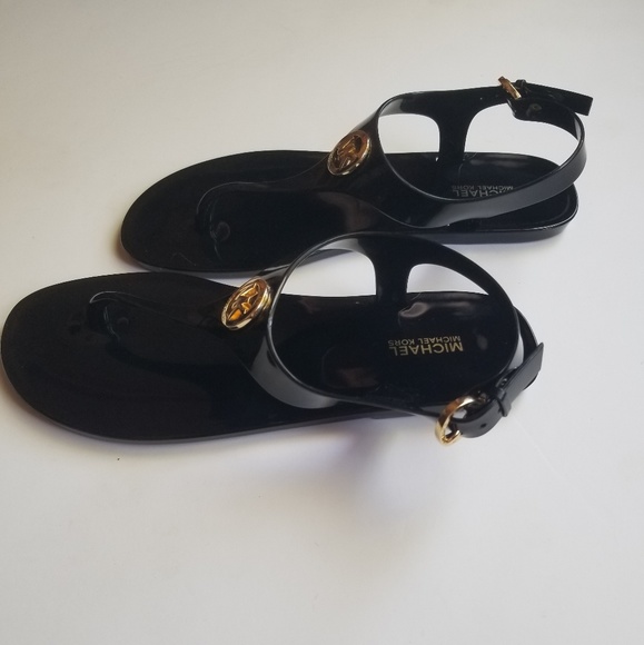 NEW Michael Kors Jelly Black Gold Thong Sandals 10 - Picture 2 of 4